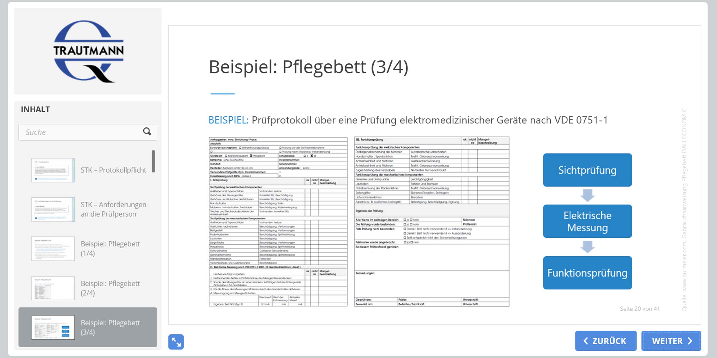 Beispiel Prüfprotokoll Pflegebett - Online Schulung Beauftragter Medizinproduktesicherheit