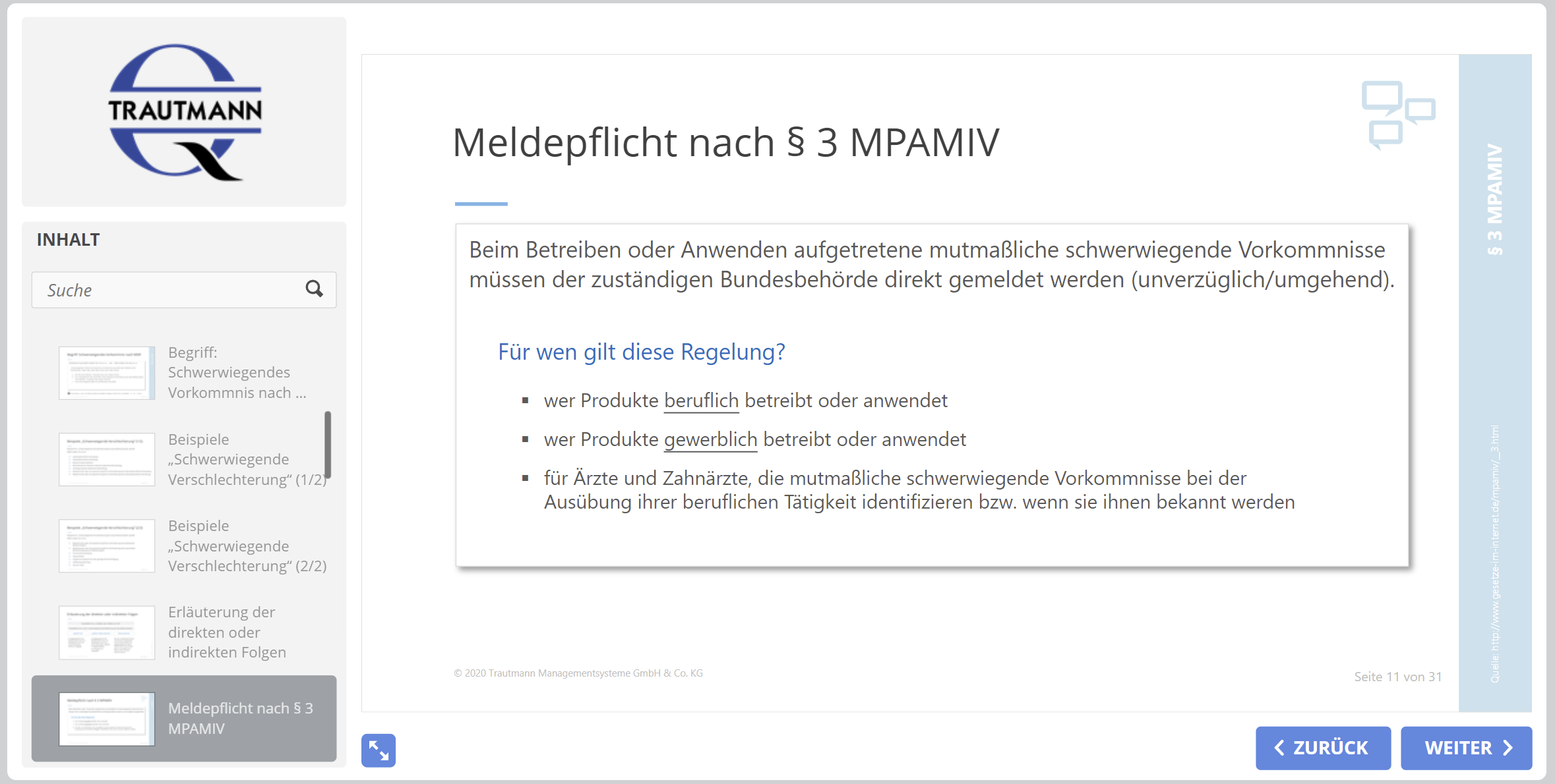 Änderungen MPSV Vorkommnisse - Online Schulung Beauftragter Medizinproduktesicherheit