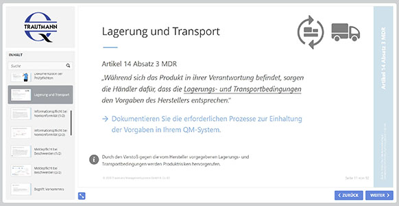 Lagerung und Transport - Online Schulung Händler