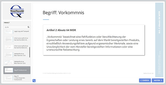 Begriff: Vorkommnis - Online Schulung Händler