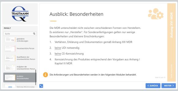 Ausblick: Besonderheiten - Online Schulung Hersteller von Sonderanfertigungen