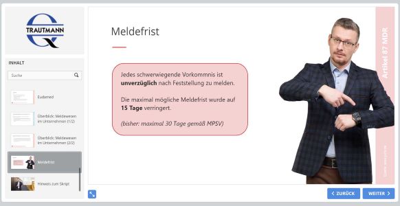 Meldefrist - Online Schulung Hersteller von Sonderanfertigungen