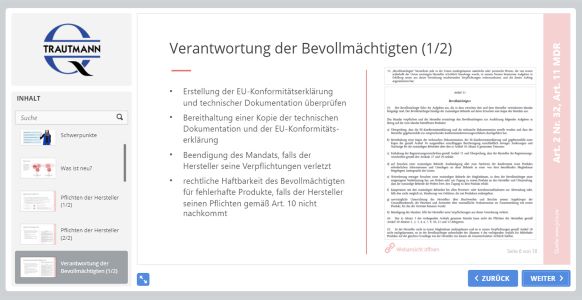Verantwortung der Bevollmächtigten - Online Schulung Technische Dokumentation