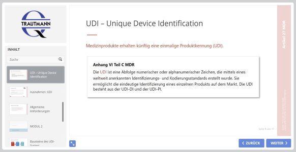 UDI - Unique Device Identification - Online Schulung UDI